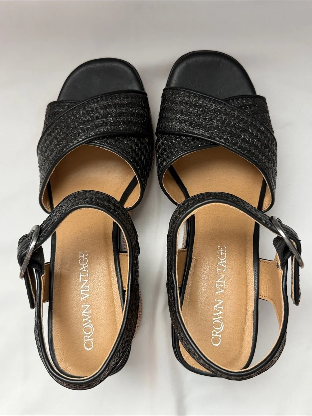 Black Woven Platform Wedge Sandals - Women's Size 8.5